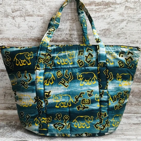 🟩Handmade Artisan African Quilted Elephant Tote - Picture 5 of 12